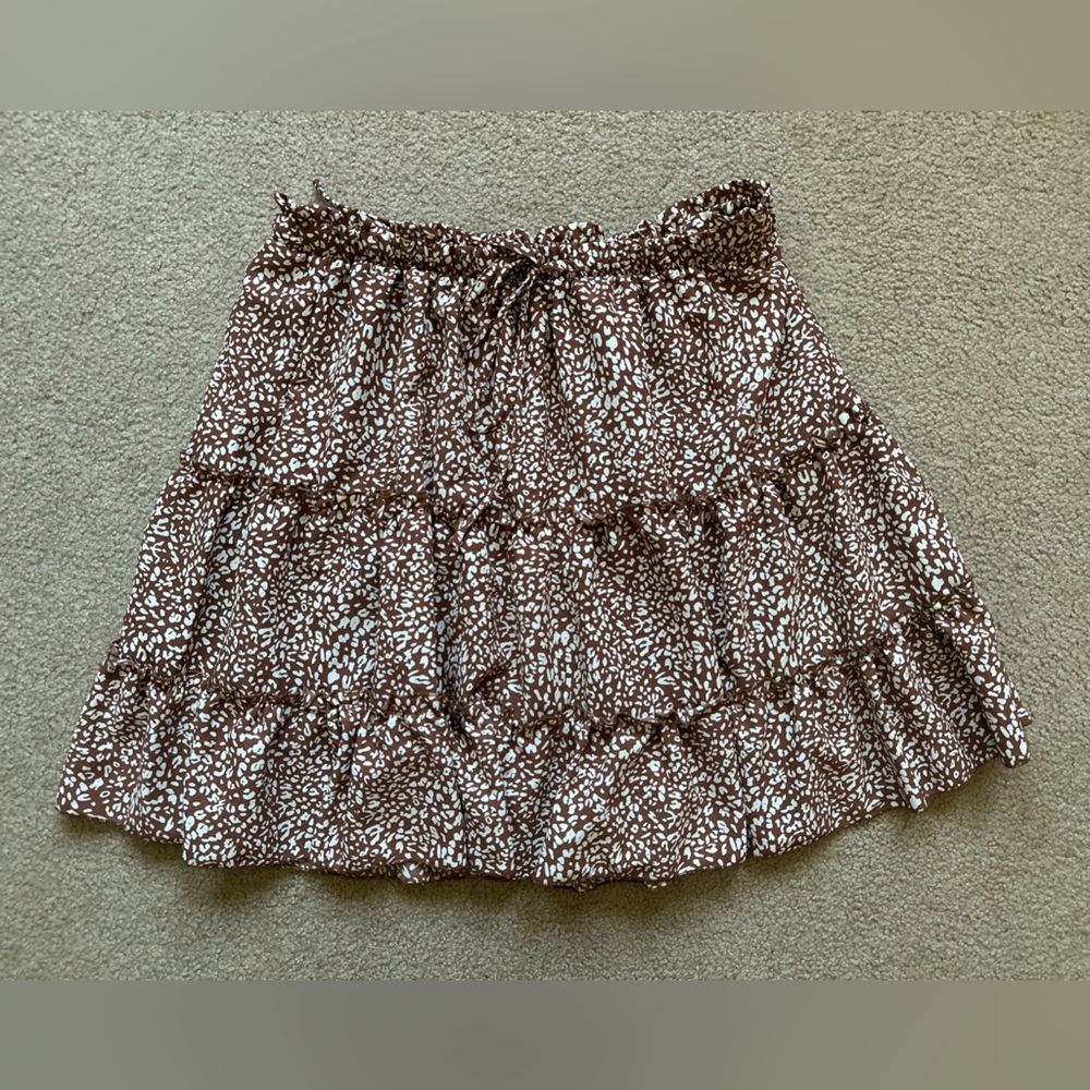 Elegant Brown Patterned Mini Skirt